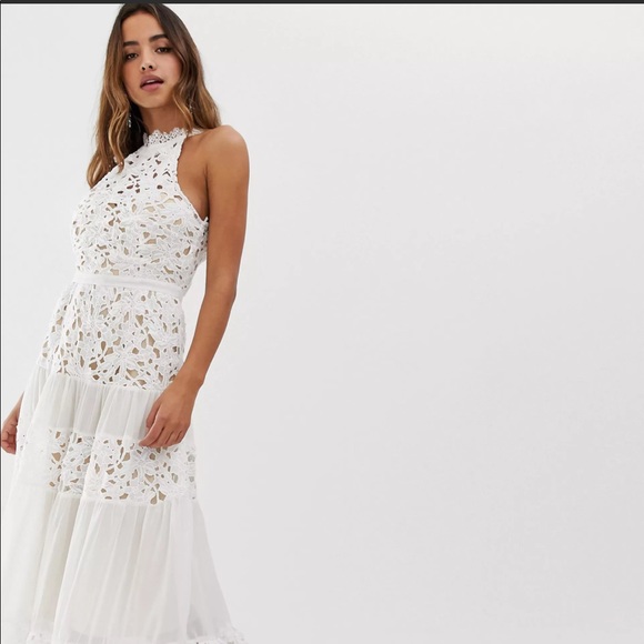 White High neck lace panelled dress - Picture 2 of 4